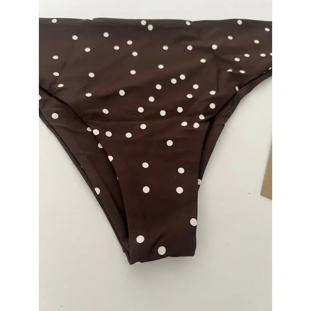 NWT Free People Stone Fox Swim Womens Roca Bikini Bottom Terra Dot Brown/White L